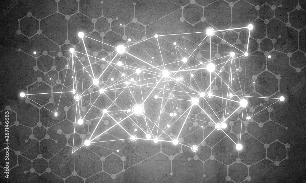 Fototapeta premium Lines and dots as networking idea drawn on cement background