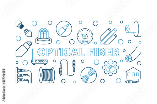 Optical Fiber outline concept horizontal banner. Vector illustration with white background