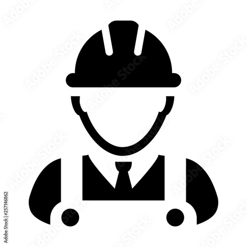 Operator worker icon vector male Construction service person profile avatar with hardhat helmet and jacket in glyph pictogram illustration