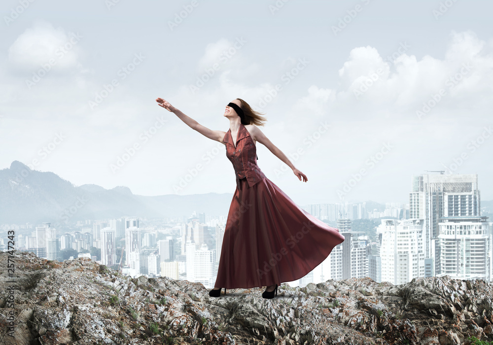 Concept of freedom and happiness with girl enjoying this life Concept of freedom and happiness with girl enjoying this life