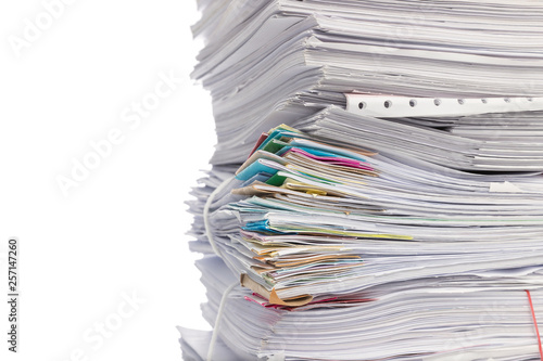 Stack of business papers isolated on white background