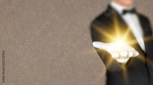 Freemason and masonic symbol with sacred light