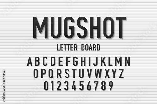 Police mugshot letter board style font, changeable alphabet letters and numbers photo