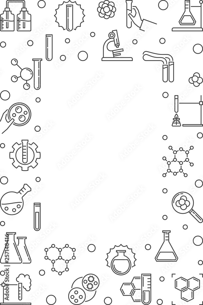 Chemistry vertical outline vector minimal banner with empty space for text on white background Chemistry vertical outline vector minimal banner with empty space for text on white background