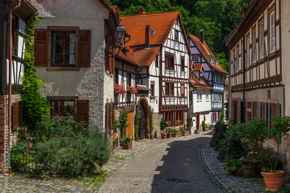 Street of the old town of Weinheim, Germany