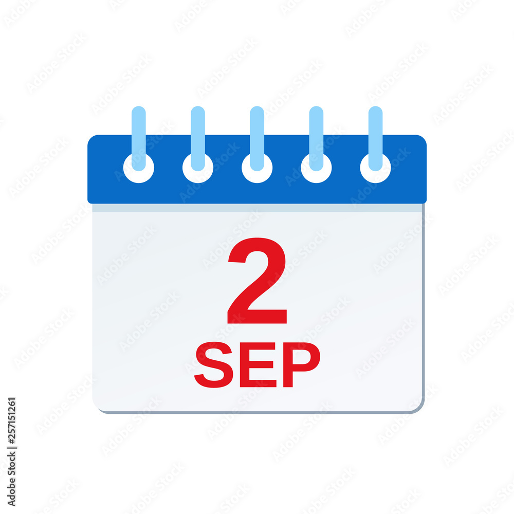 Labor Day calendar icon. September 2 reminder calendar. Vector. Planner holiday date isolated on white background. Color illustration in flat design. Labor Day calendar icon. September 2 reminder calendar. Vector. Planner holiday date isolated on white background. Color illustration in flat design.