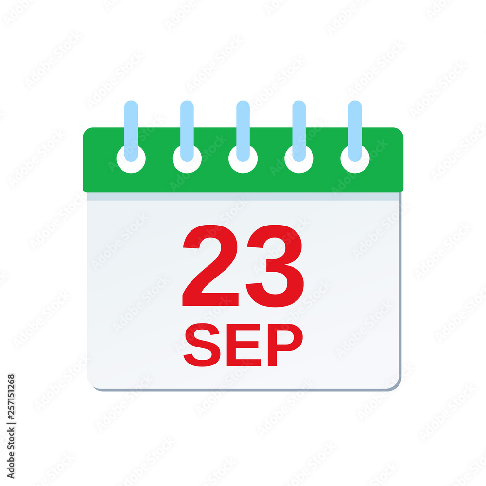 September 23 calendar icon. Saudi Arabia Independence Day reminder calendar. Vector. Planner holiday date isolated on white background. Color illustration in flat design. September 23 calendar icon. Saudi Arabia Independence Day reminder calendar. Vector. Planner holiday date isolated on white background. Color illustration in flat design.