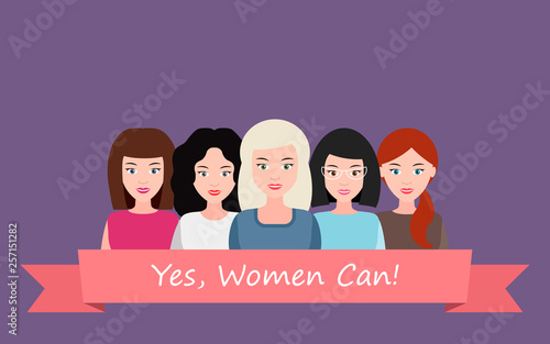  Yes, Women Can! Girl Power. Feminism concept. Women empowerment. vector illustration