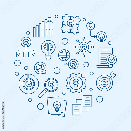 Business Ideas vector round creative illustration in outline style