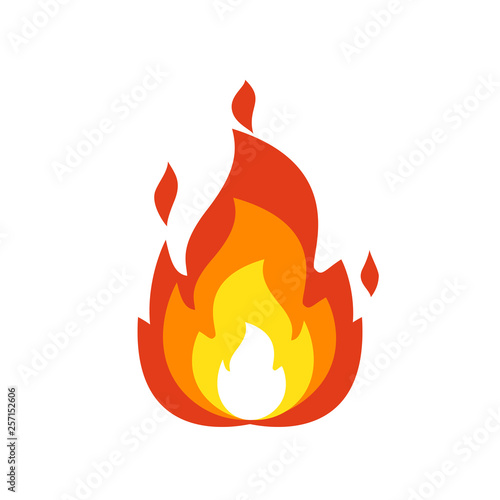 Fire flame icon. Isolated bonfire sign, emoticon flame symbol isolated on white, fire emoji and logo vector illustration