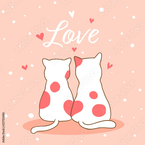 Draw couple love of cat sweet for Valentine