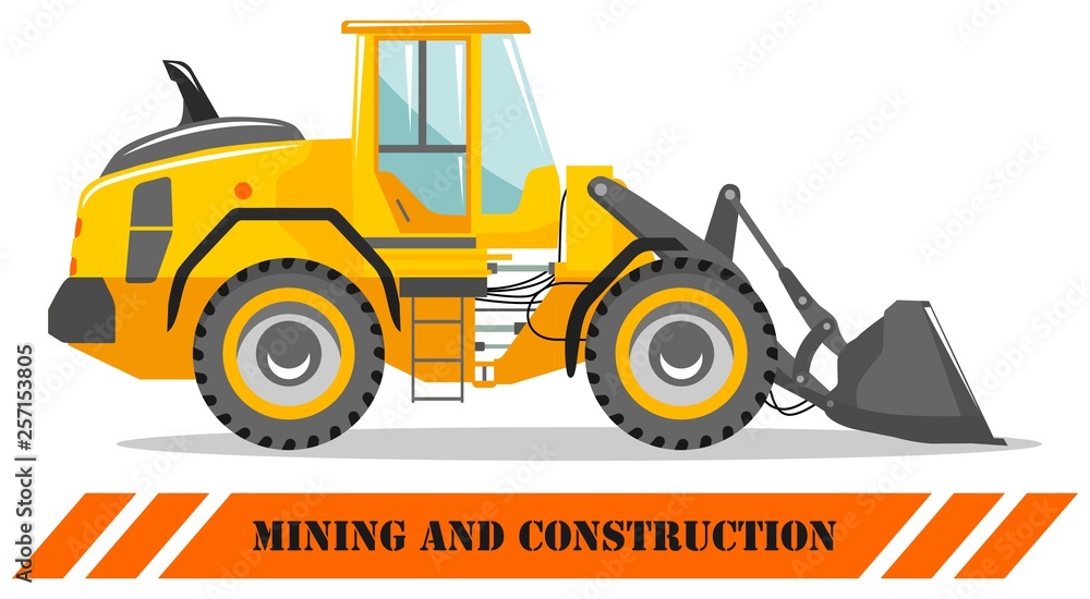 Fototapeta premium Wheel loader. Detailed illustration of heavy mining machine and construction equipment. Vector illustration.