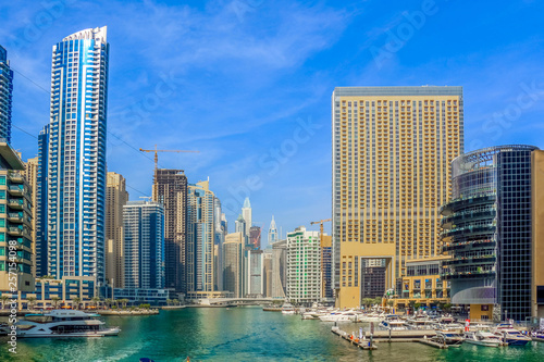 Amazing view of Dubai Marina Waterfront Skyscraper  Residential and Business Skyline in Dubai Marina  United Arab Emirates