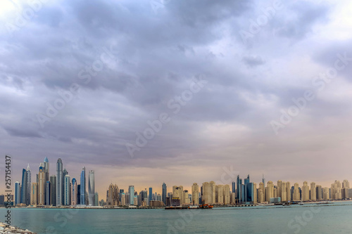 Amazing view of Jumeirah Beach Residence and Dubai Marina Waterfront Skyscraper  Residential and Business Skyline in Dubai Marina  United Arab Emirates