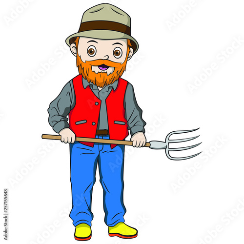Farmer cartoon holding pitchfork