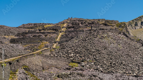 Walking in the derelict Dinorwic Quarry near Llanberis, Gwynedd, Wales, UK photo