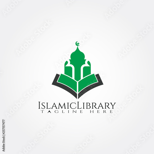 Sticker islamic logo template,mosque and Quran icon combination ,illustration element -v