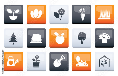 Different Plants and gardening Icons over color background - vector icon set
