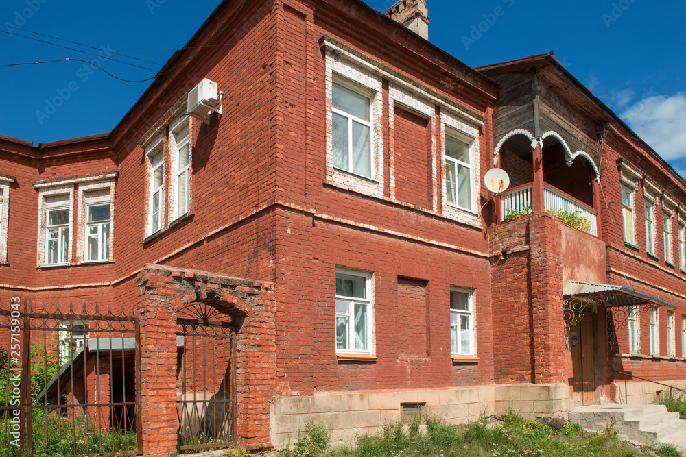 Borovichi, Russia - August 8, 2018: Residential building in the city center.  Novgorod region, Borovichi, Russia
