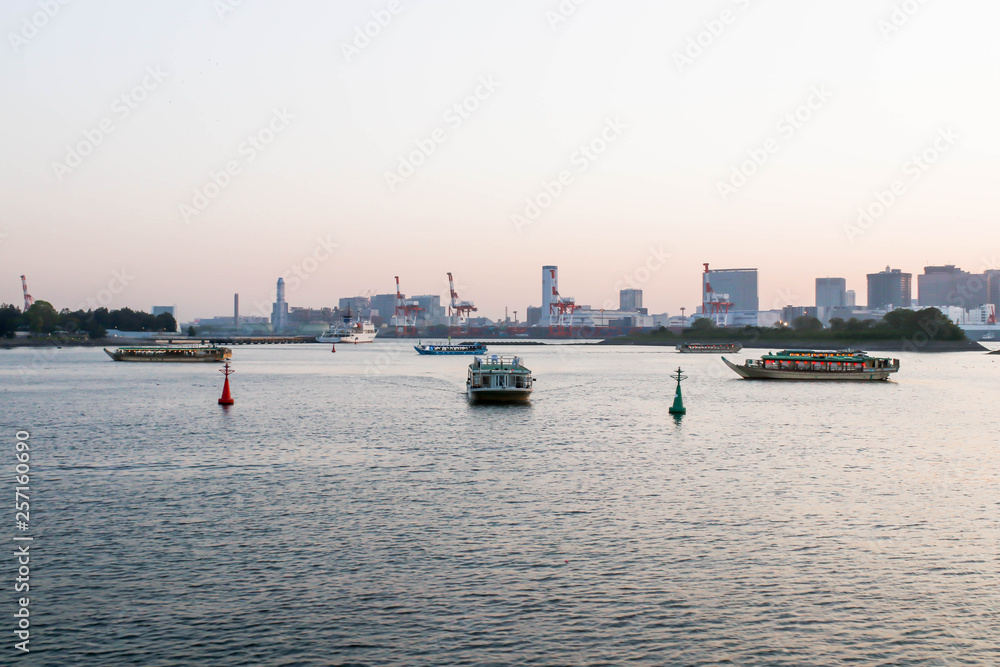 View of several boat at sumida river viewpoint ,tokyo