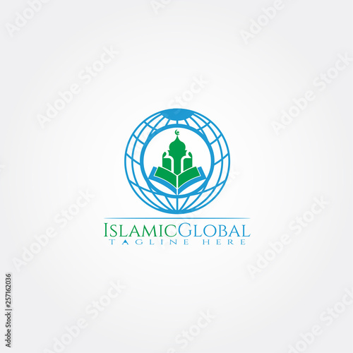 islamic logo template,mosque and globe icon combination ,illustration element -vector