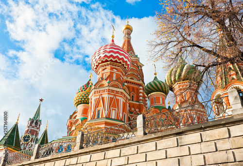 The Cathedral of Vasily the Blessed (Saint Basil's Cathedral) in sunny autumn day. Moscow. Russia