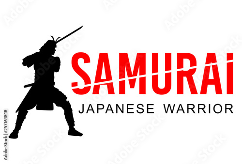 Silhouette of Japanese samurai warrior with sword, Vector