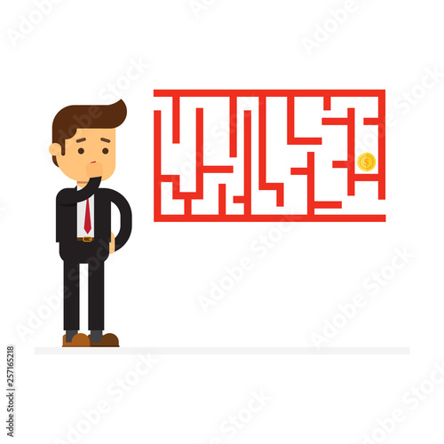 Maze and businessman thinking solution