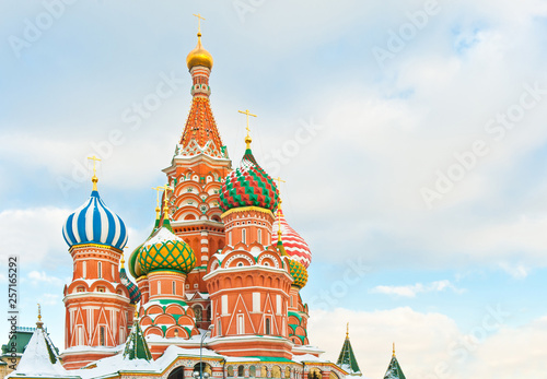 The Cathedral of Vasily the Blessed (Saint Basil's Cathedral) on Red square in winter day. Moscow. Russia