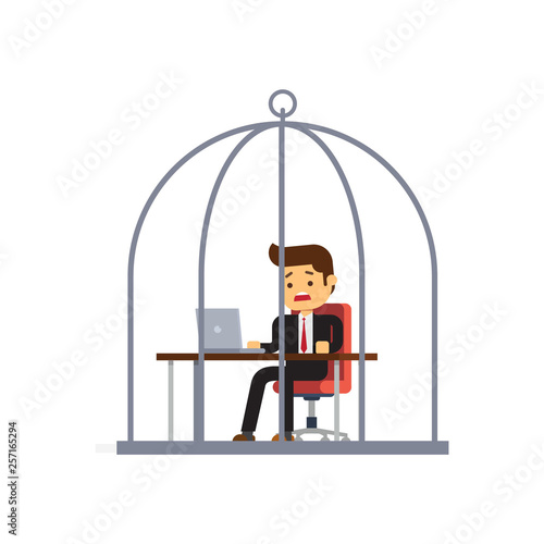 business man working in birdcage
