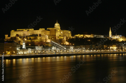 Night panorama of the Danube river and the Buda Castle, Budapest, Hungary