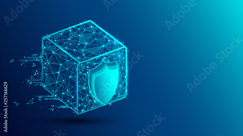 Delivery protection icon from lines, triangles and particle style design. Illustration vector
