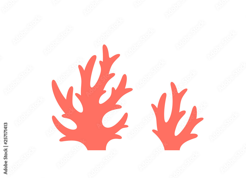 Pink coral. Icon set. Isolated corals on white background