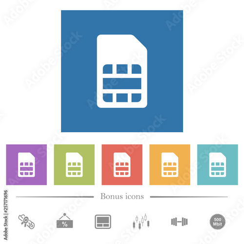 SIM card flat white icons in square backgrounds