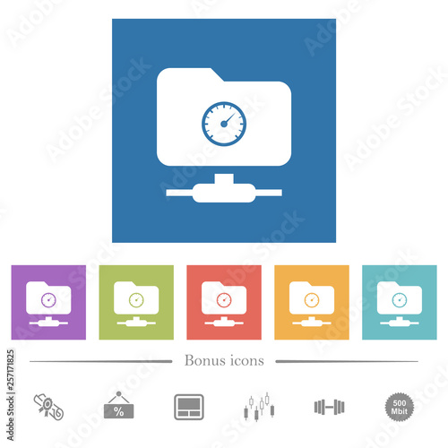 FTP quota flat white icons in square backgrounds