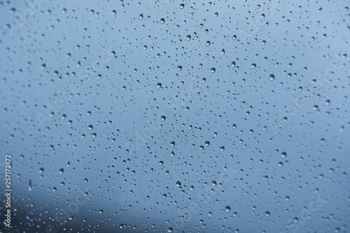 Water droplets on rainy winter windows