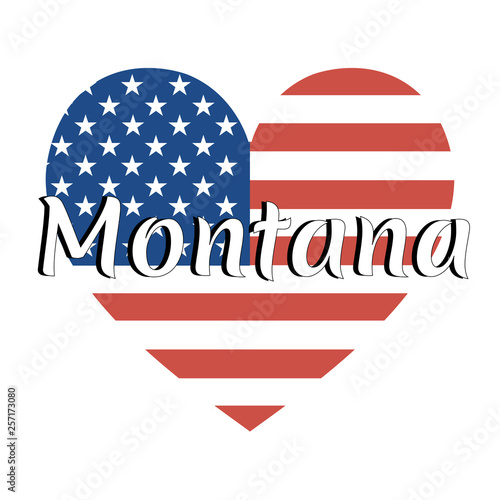 Heart shaped national flag of The United States of America with inscription of state name: Montana in modern style. Vector EPS10 illustration.