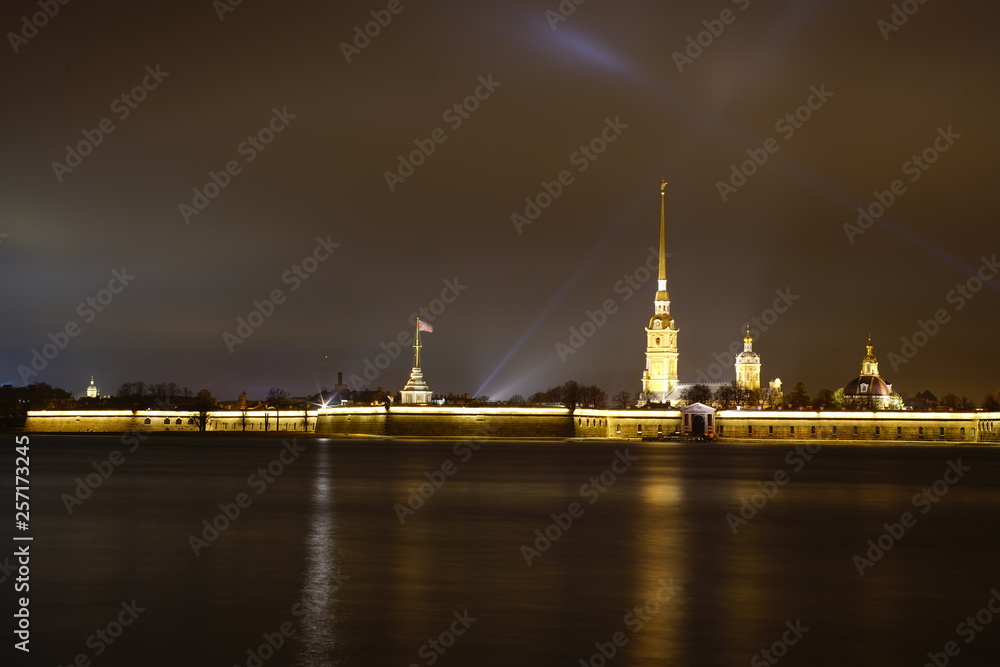 Peter and Paul Fortress night St. Petersburg and the river Neva Peter and Paul Fortress night St. Petersburg and the river Neva