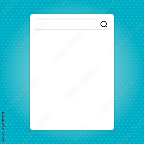 Search Bar with Magnifying Glass Icon photo on Blank Vertical White Screen Copy Space design Empty template text for Ad, promotion, poster, flyer, web banner, article