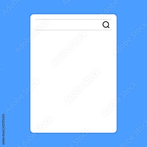 Search Bar with Magnifying Glass Icon photo on Blank Vertical White Screen Design business concept Empty copy text for Web banners promotional material mock up template.