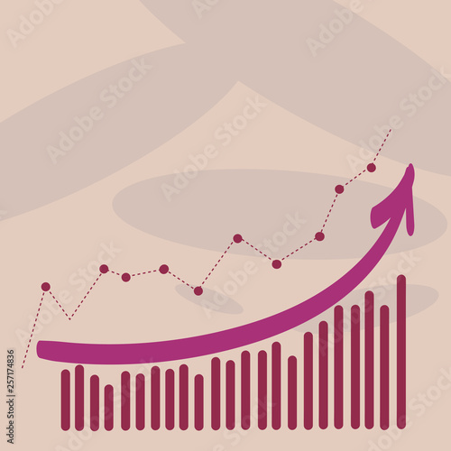 Combination of Colorful Column and Line Graphic Chart with Arrow Going Up Business concept Empty template copy space isolated Posters coupons promotional material