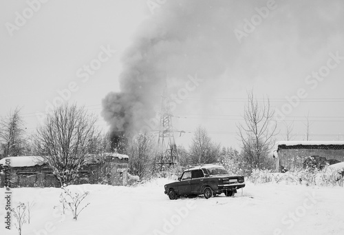 Industrial landscape of car and bulding
