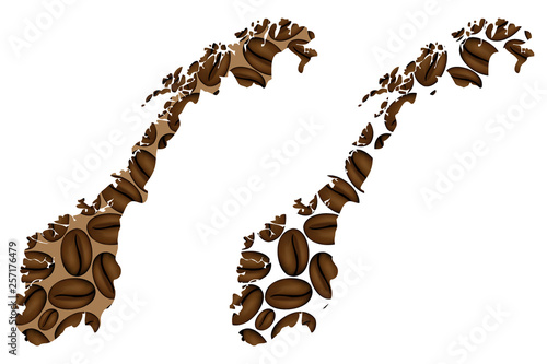 Norway -  map of coffee bean, Kingdom of Norway map made of coffee beans, photo