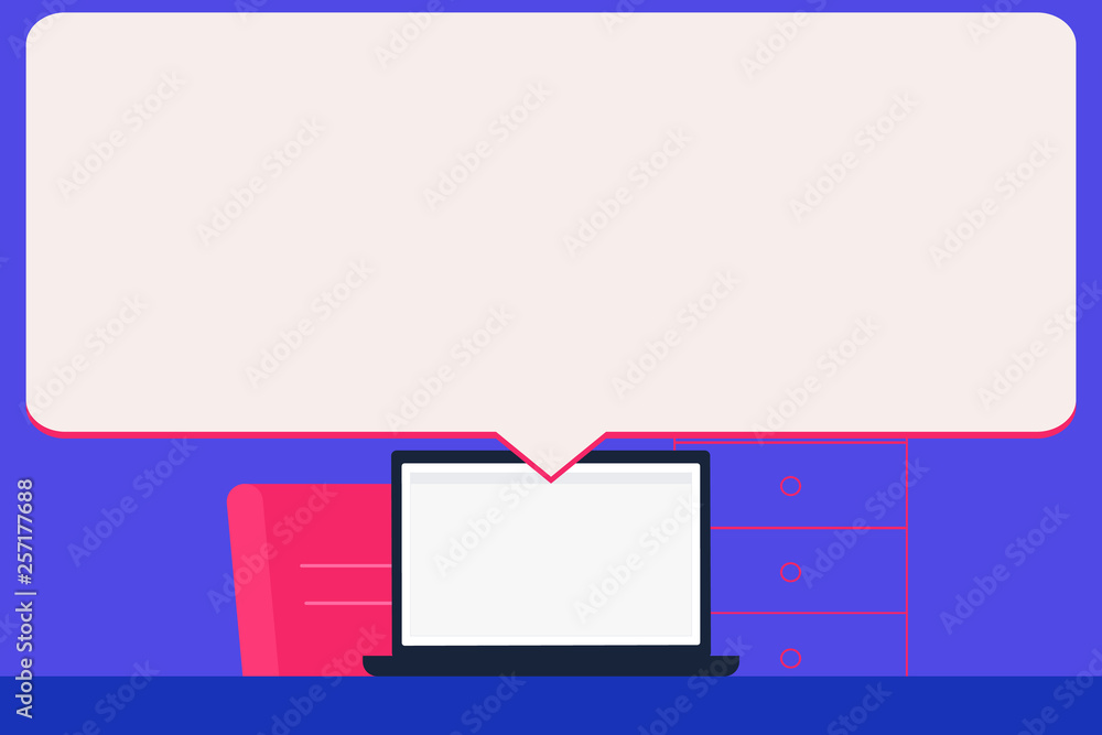 Blank Huge Speech Bubble Pointing to White Laptop Screen in Workspace Idea Business concept Empty template copy space isolated Posters coupons promotional material Blank Huge Speech Bubble Pointing to White Laptop Screen in Workspace Idea Business concept Empty template copy space isolated Posters coupons promotional material