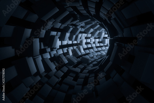 Fototapeta Naklejka Na Ścianę i Meble -  3d rendering, dark science-fiction tunnel, dark background