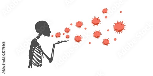Medical industry, biotechnology and biochemistry. Scientific medical designs. Virus diseases relative theme. Human skeleton standing and spread the viruses
