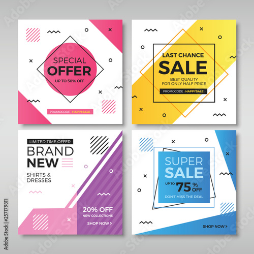 Set of modern promotion square banners Vol.1