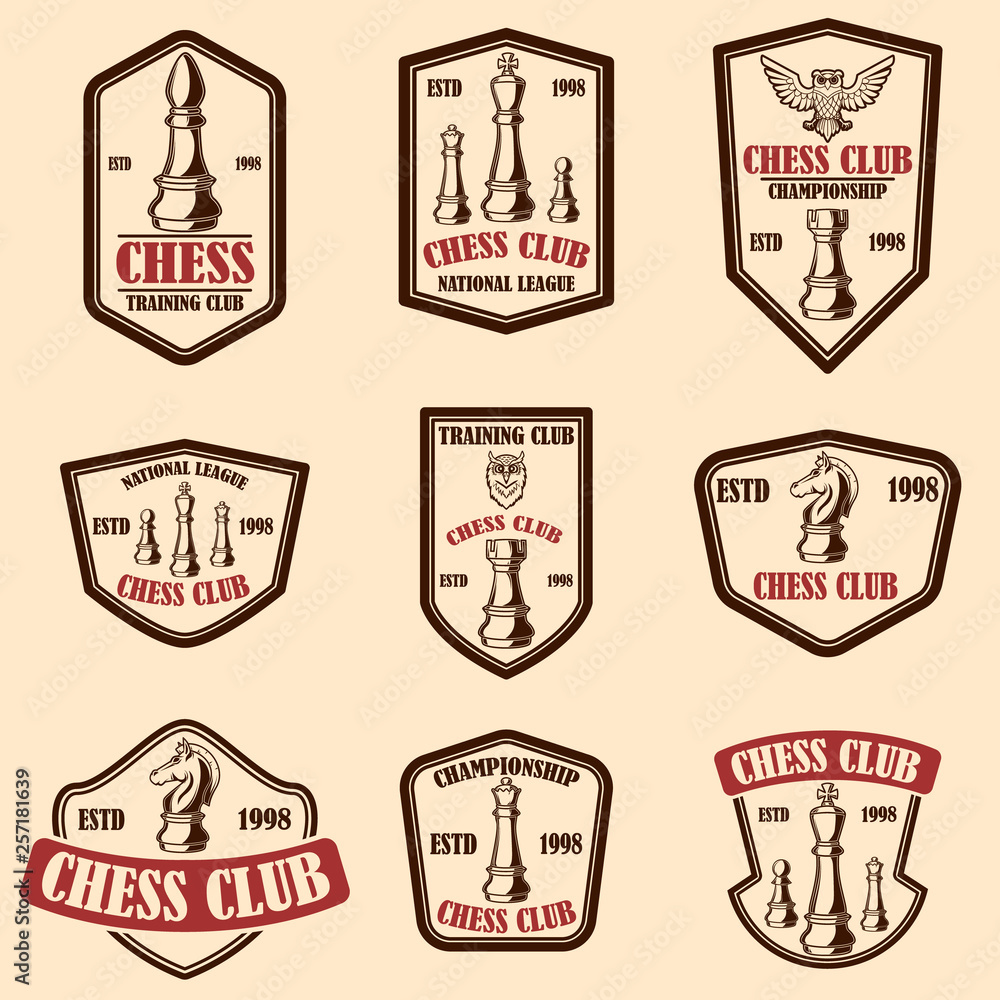 Set of chess club emblems. Design element for poster, logo, label, sign.