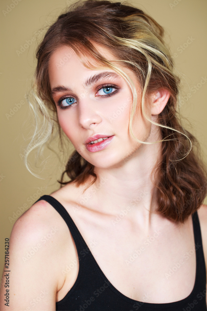 Make up beauty. Close up beautiful blonde fashion young woman Make up beauty. Close up beautiful blonde fashion young woman