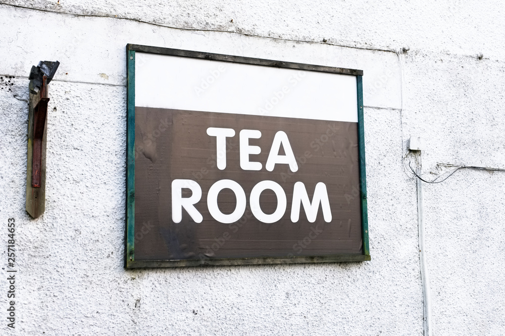 Tea room cafe sign on white wall uk Tea room cafe sign on white wall uk